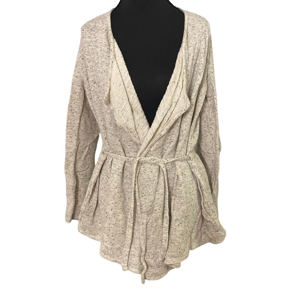 J. Jill Pure Jill Small Oatmeal Speckled Wrap Cardigan Belted Pockets Cozy Lagen